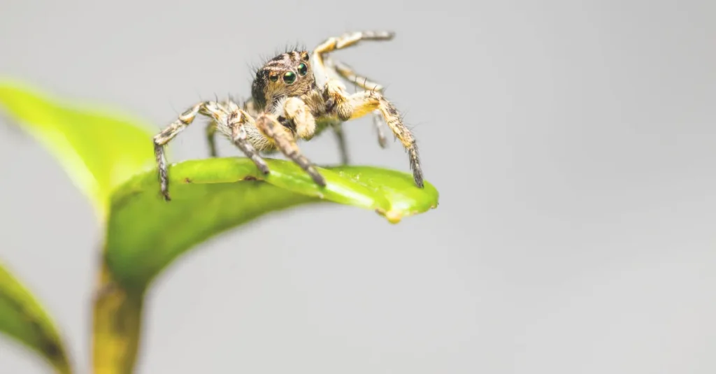 Jumping spider pet on a leaf
